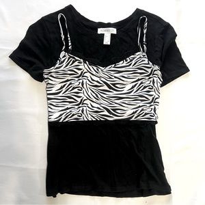 Forever 21 2-Pack Zebra Print Crop Top Shirt Lace Black White Size Small
